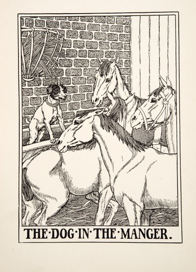 Il Cane nella Mangiatoia, da Cento Favole di Esopo, pub.1903 da Percy J. Billingshurst