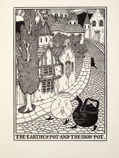 La pentola di terracotta e la pentola di ferro, dalle Favole di Fontaine, pub. 1905 da Percy J. Billingshurst