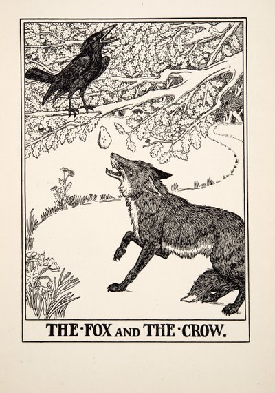 La volpe e il corvo, da Cento favole di Esopo, pub.1903 da Percy J. Billingshurst