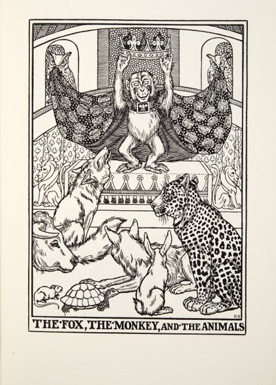 La volpe, la scimmia e gli animali, da Fontaine Fables, pub. 1905 da Percy J. Billingshurst