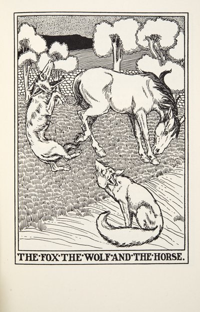 La volpe, il lupo e il cavallo, da Fontaine Fables, pub. 1905 da Percy J. Billingshurst