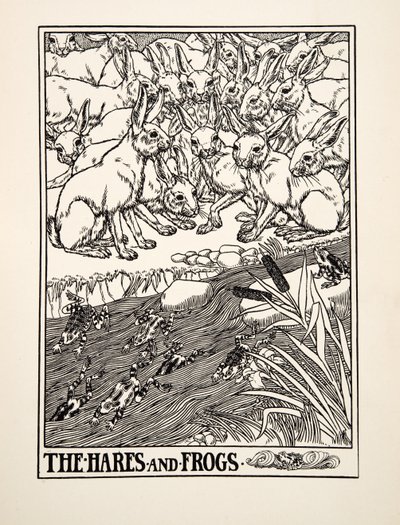 Le lepri e le rane, da Cento favole di Esopo, pub.1903 da Percy J. Billingshurst