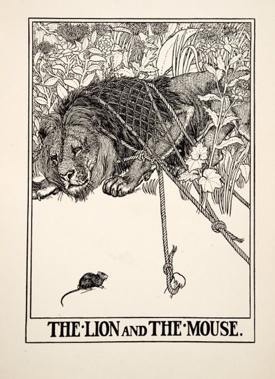 Il leone e il topo, da Cento favole di Esopo, pub.1903 da Percy J. Billingshurst