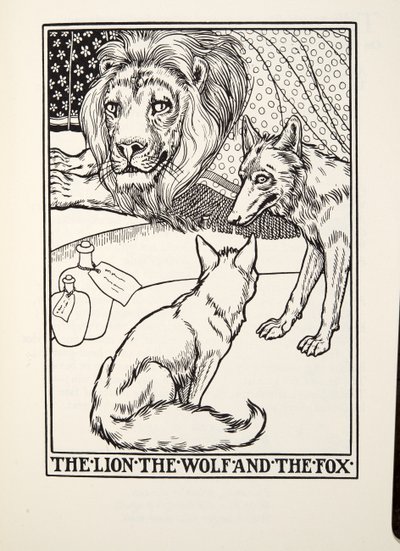 Il leone, il lupo e la volpe, da Fontaine Fables, pub. 1905 da Percy J. Billingshurst
