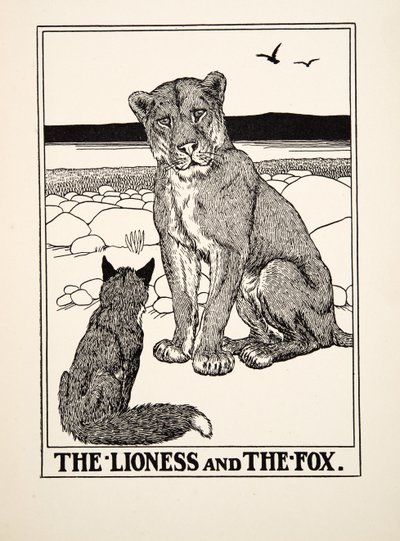 La Leonessa e la Volpe, da Cento Favole di Esopo, pub.1903 da Percy J. Billingshurst