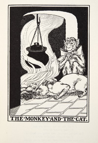 La scimmia e il gatto, da Fontaine Fables, pub. 1905 da Percy J. Billingshurst