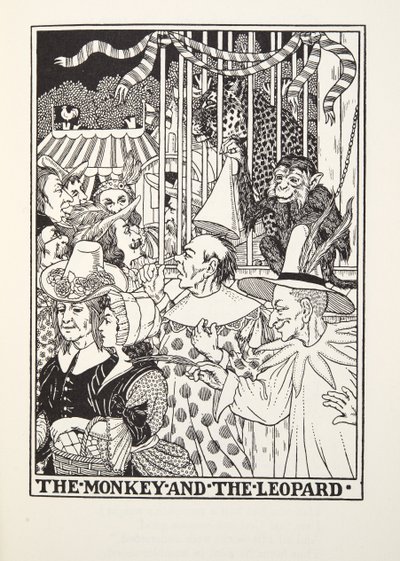 La scimmia e il leopardo, da Fontaine Fables, pub. 1905 da Percy J. Billingshurst