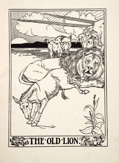 Il vecchio leone, da Cento favole di Esopo, pub.1903 da Percy J. Billingshurst