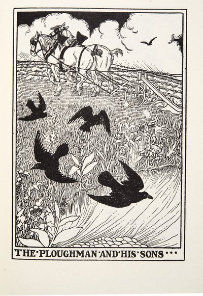 Il contadino e i suoi figli, da Fontaine Fables, pub. 1905 da Percy J. Billingshurst