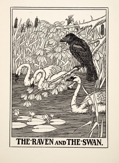 Il Corvo e il Cigno, da Cento Favole di Esopo, pub.1903 da Percy J. Billingshurst