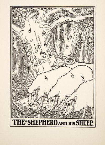 Il Pastore e le sue Pecore, da Cento Favole di Esopo, pub. 1903 da Percy J. Billingshurst