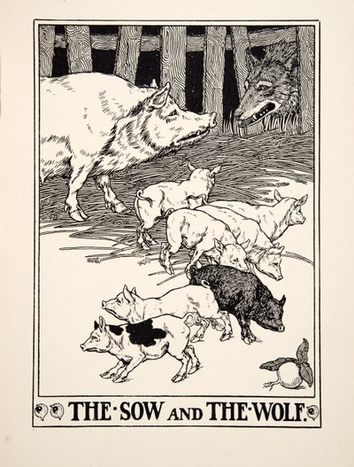 La scrofa e il lupo, da Cento favole di Esopo, pub.1903 da Percy J. Billingshurst