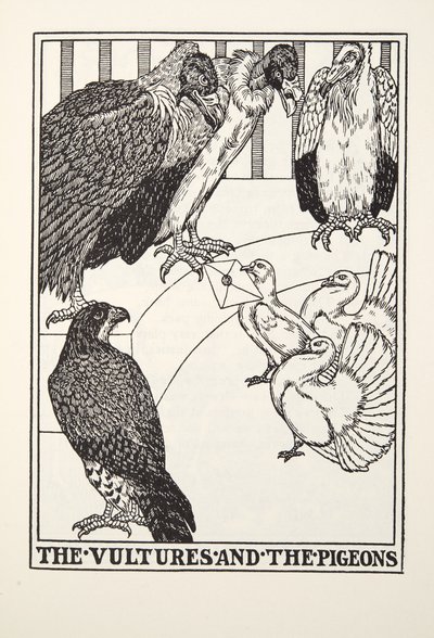 Gli avvoltoi e i piccioni, dalle Favole di Fontaine, pub. 1905 da Percy J. Billingshurst