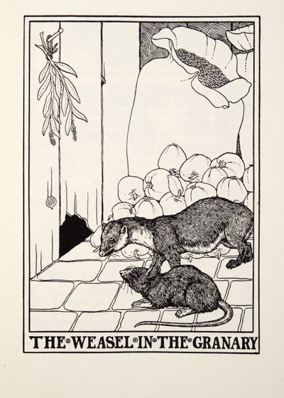 La donnola nel granaio, dalle Favole di Fontaine, pub. 1905 da Percy J. Billingshurst