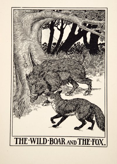 Il Cinghiale e la Volpe, da Cento Favole di Esopo, pub. 1903 da Percy J. Billingshurst