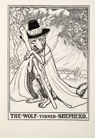 Il lupo diventato pastore, dalle Favole di Fontaine, pub. 1905 da Percy J. Billingshurst