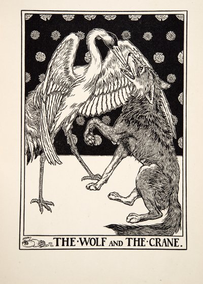 Il lupo e la gru, da Cento favole di Esopo, pub.1903 da Percy J. Billingshurst