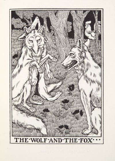 Il lupo e la volpe, da Fontaine Fables, pub. 1905 da Percy J. Billingshurst