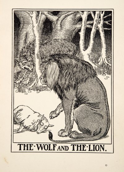 Il lupo e il leone, da Cento favole di Esopo, pub.1903 da Percy J. Billingshurst