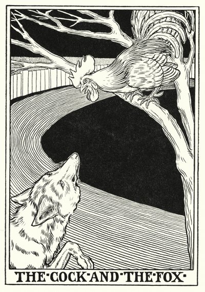 Favole di La Fontaine: Il gallo e la volpe (litografia) da Percy James Billinghurst