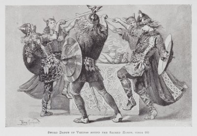 Danza: Danza della spada dei Vichinghi intorno alle Corna Sacre, circa 900 da Percy Macquoid
