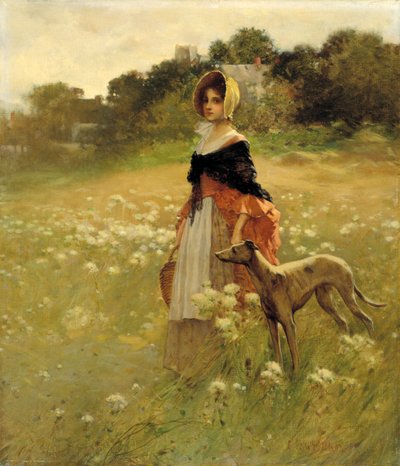 Giovane ragazza e cane, 1890 da Percy Moran