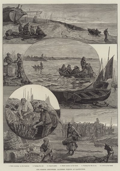 Le nostre industrie della pesca, pesca allo sgombro a Eastbourne (incisione) da Percy Robert Craft