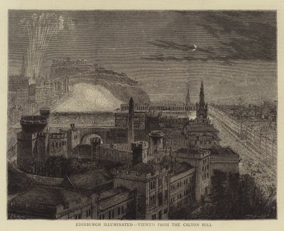 Edimburgo illuminata, vista da Calton Hill da Percy William Justyne