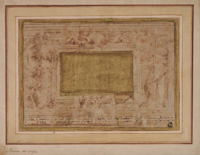 Progetto per cornice in stucco con cariatidi, festoni e putti da Perino del Vaga