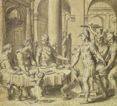 Il banchetto di Didone e Enea, modello per un arazzo nella serie della Storia di Enea, c.1532 da Perino del Vaga