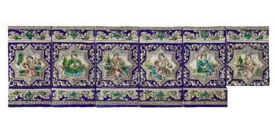 Fregio del XIX secolo di piastrelle ceramiche Qadjar da Persian School