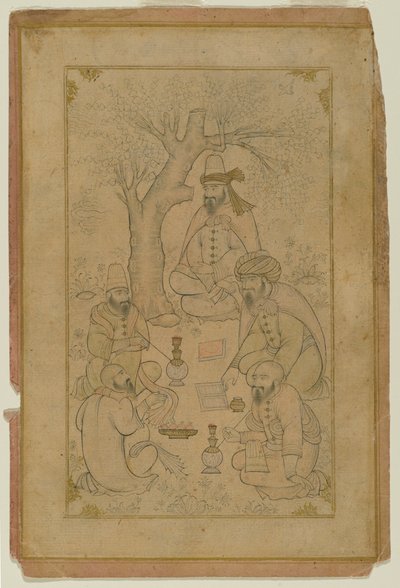 Un raduno di dervisci, metà XVII secolo (inchiostro e lavaggio leggero di colore su carta) da Persian School