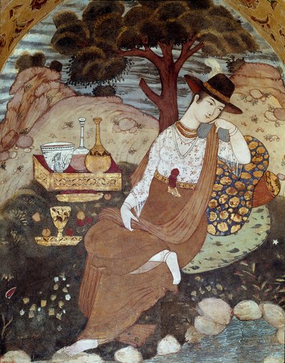 Una principessa persiana sotto il regno di Abbas I, a riposo XVII secolo. Affresco dal Palazzo delle 40 Colonne (Chehel Sotoun) a Isfahan, Iran da Persian School