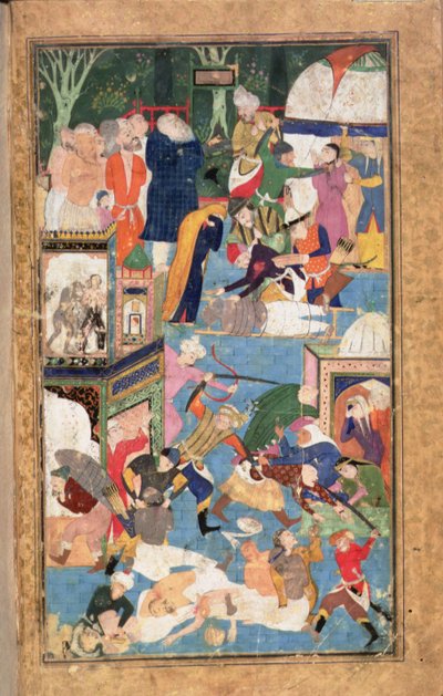 Il saccheggio di Isfahan nel 1387 che mostra le forze di Timur saccheggiare, depredare e uccidere da Persian School