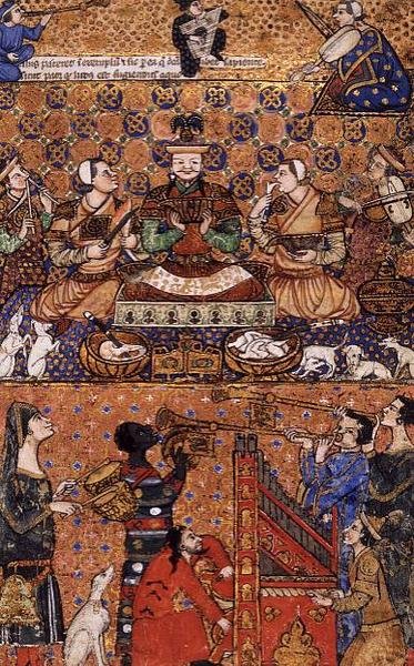 Sovrano in trono con attendenti e musicisti, scritto a Genova, fine XIV secolo da Persian School