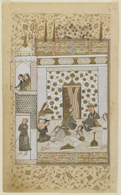 Bahram Gur e la principessa nel padiglione bianco, da un Khamsa, c.1600-10 da Persian School