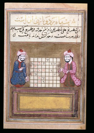 Giocatori di scacchi, pagina da un Trattato sugli Scacchi, primo Safavide, seconda metà del XVI secolo (inchiostro su carta) da Persian School