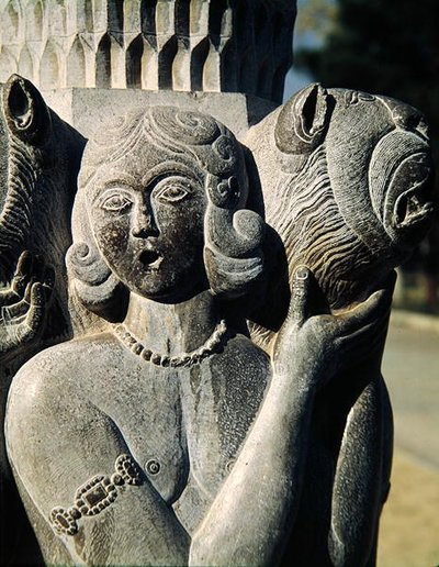 (dettaglio) di una figura che tiene un leone, Dinastia Safavide da Persian School