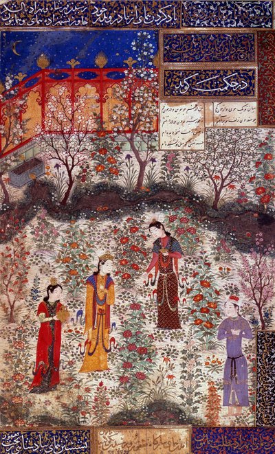 Primo incontro del principe Houmay e della principessa Houmayoun della Cina. Miniatura tratta da un poema di Kuradjou Kirmani realizzata dalla scuola di Herat, intorno al 1430. Iran. Arti decorative, Parigi da Persian School