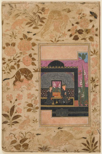 Folio da un Haft paykar; Bahram Gur e la principessa nel padiglione nero, Qazwin, Iran, c.1590 da Persian School