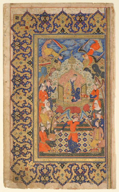 Folio da uno Shahnama (Libro dei Re) di Firdawsi; recto: Bilqis sul trono; verso: testo della prefazione, Shiraz, Fars, Iran, periodo Safavide, c.1590-1600 da Persian School