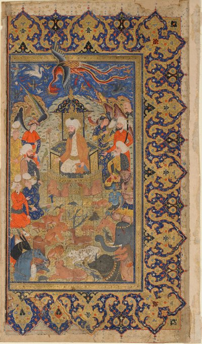 Folio da uno Shahnama (Libro dei Re) di Firdawsi; verso: Sulayman sul trono, Shiraz, Fars, Iran, periodo Safavide, c.1590-1600 da Persian School