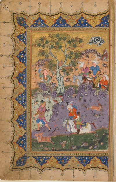 Folio da un testo non identificato; recto: Un principe a caccia, Isfahan, Iran, c.1600 da Persian School