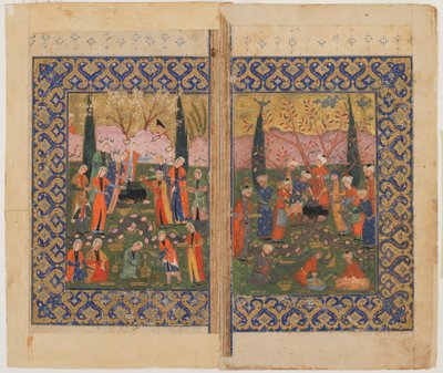 Folio da un testo non identificato; verso: Sulayman sul trono, Shiraz, Iran, c.1560-70 da Persian School