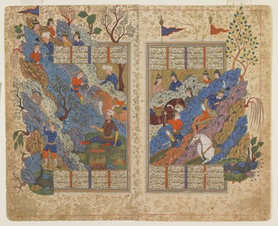 Gudarz uccide Piran sulla montagna da uno Shahnama da Persian School