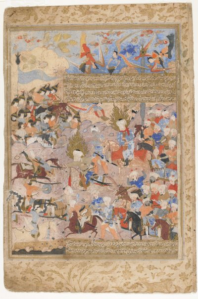 Hamza e Ali in battaglia da un Rawzat al-safa da Persian School