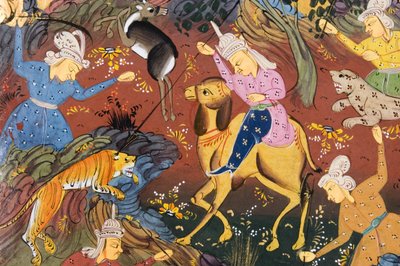 Cacciatori a cavallo e a piedi che uccidono cervi e tigri (dettaglio) da Persian School