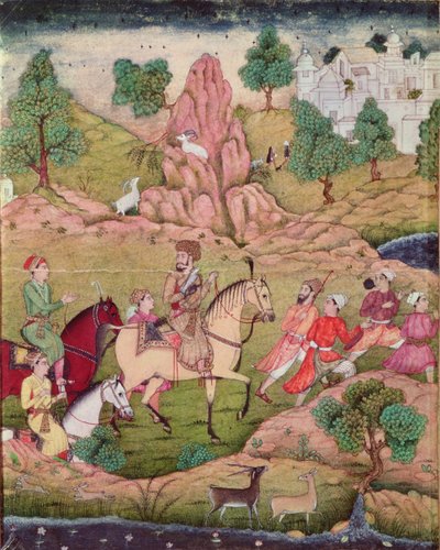 Caccia con il falcone, dinastia Safavide (1502-1736) da Persian School