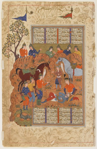 Iskandar conforta il morente Darab da uno Shahnama da Persian School