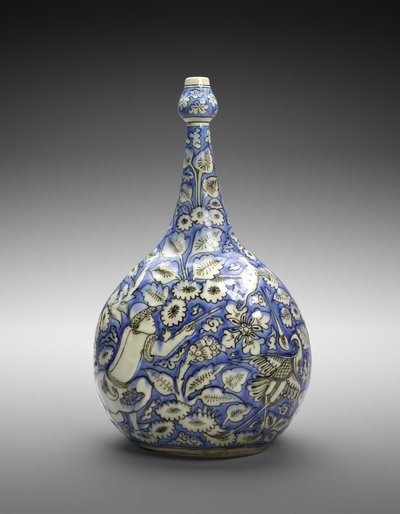 Bottiglia lobata con figura e fiori, metà del XVII secolo da Persian School
